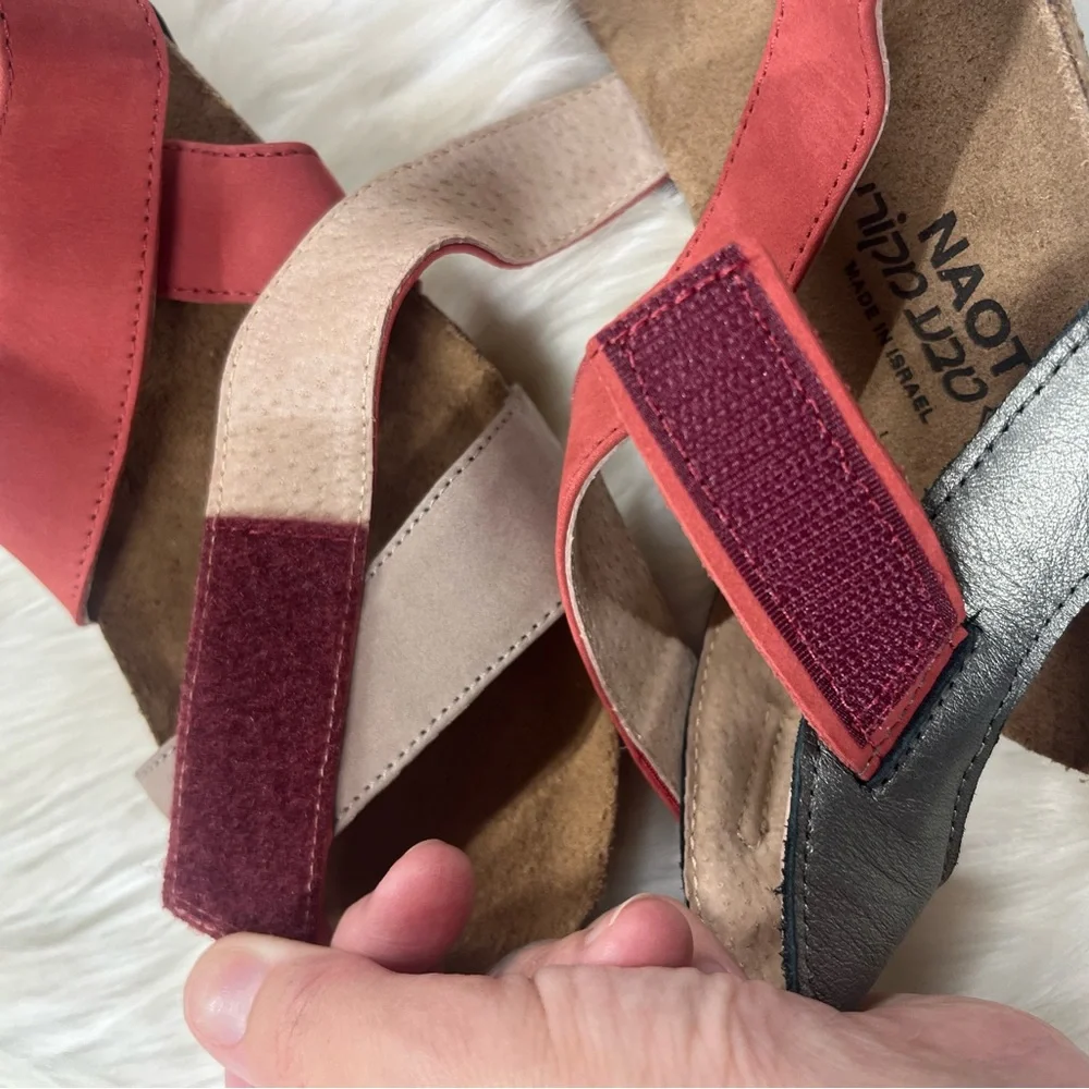 NAOT NEW vixen size 6 6.5 (37) Red Nubuck Ankle Strap Heel Wedge Sandals Shoes - Picture 9 of 10
